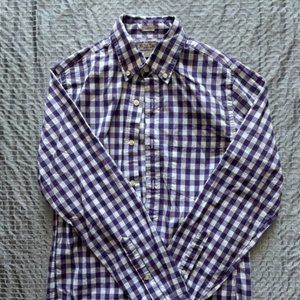 J CREW men long sleeve shirt purple gingham, size XS Slim